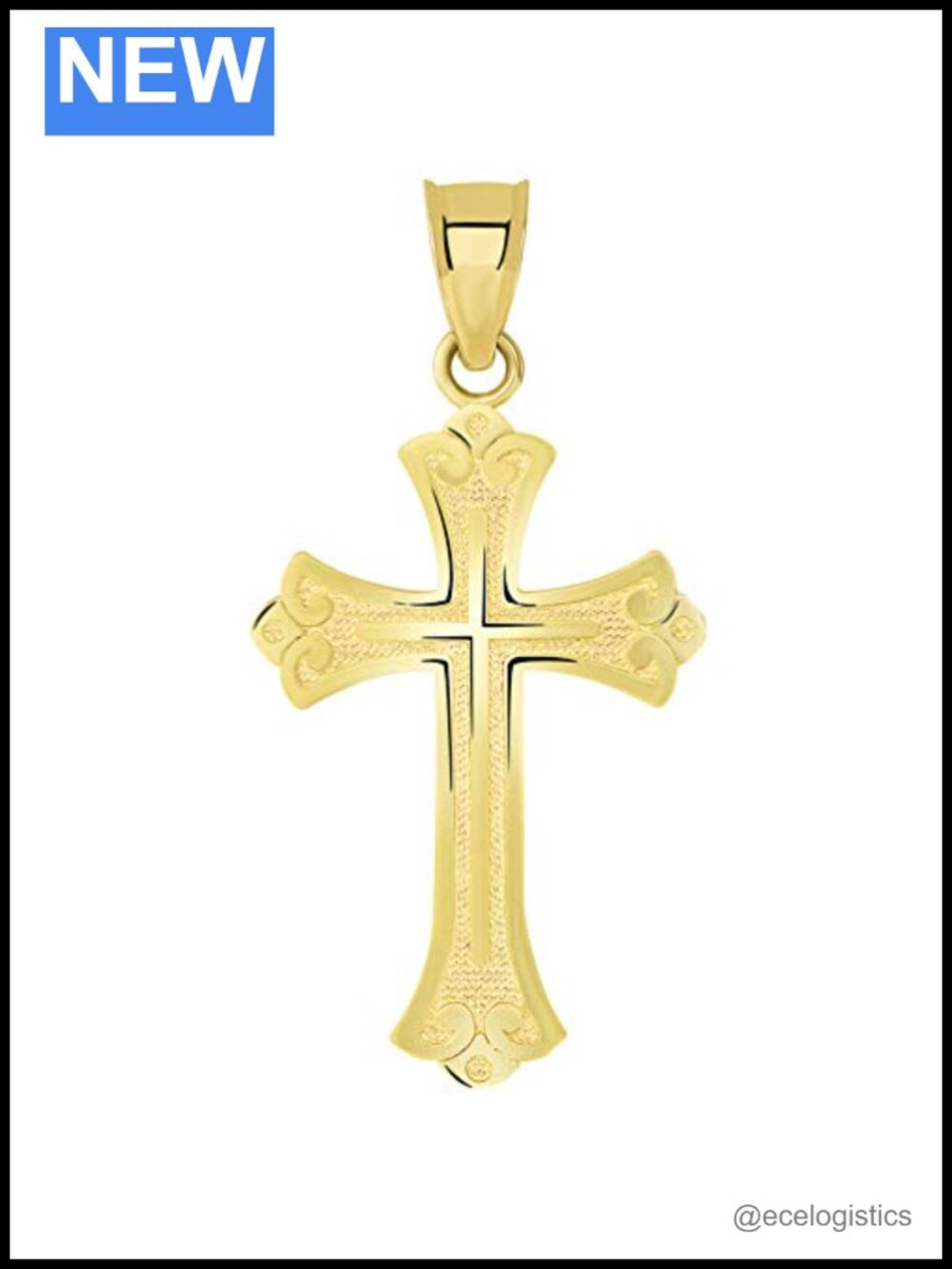 14k Solid Yellow Gold Fleur de Lis Cross Pendant